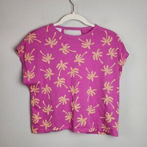 Zara girls sz 11-12 pink palm tree boxy top t shirt